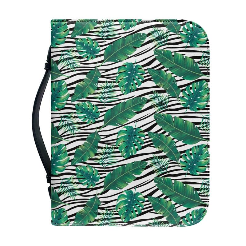 Garronmavis Monstera Zebra Stripes Bible Cover for Women, Plant Black Stripe Zippered Bible Books Case, Modern Arts Bible Bag - M — image 1