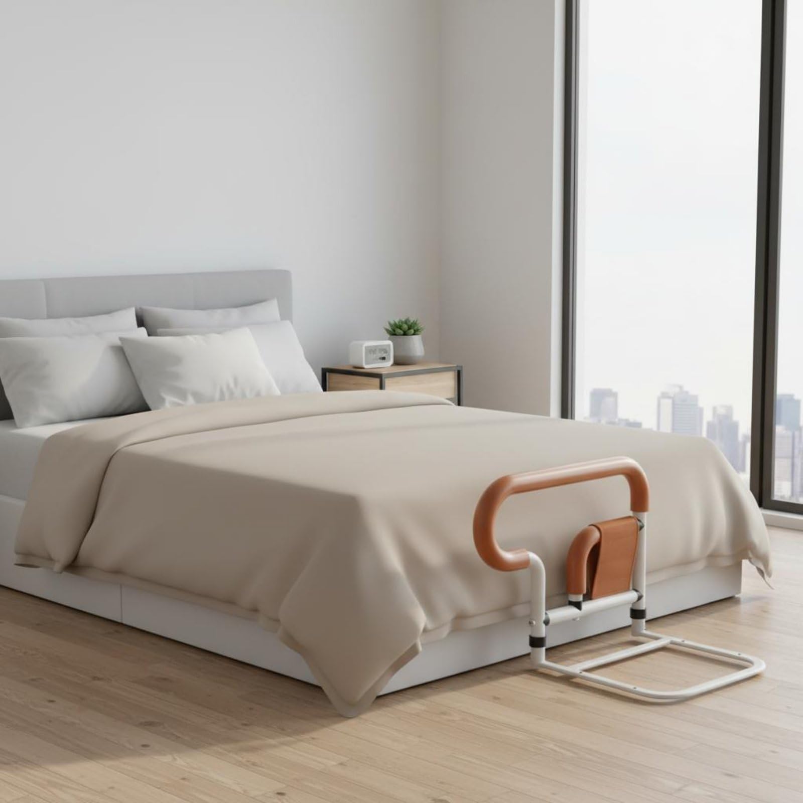 Oshhni de para Cama con Mango Ergonómico Barra Auxiliar Soporte Antideslizante y Base Estable Adecuada para Adultos Mayores con Movilidad Reducida, Org L-Forma 3-Marchas