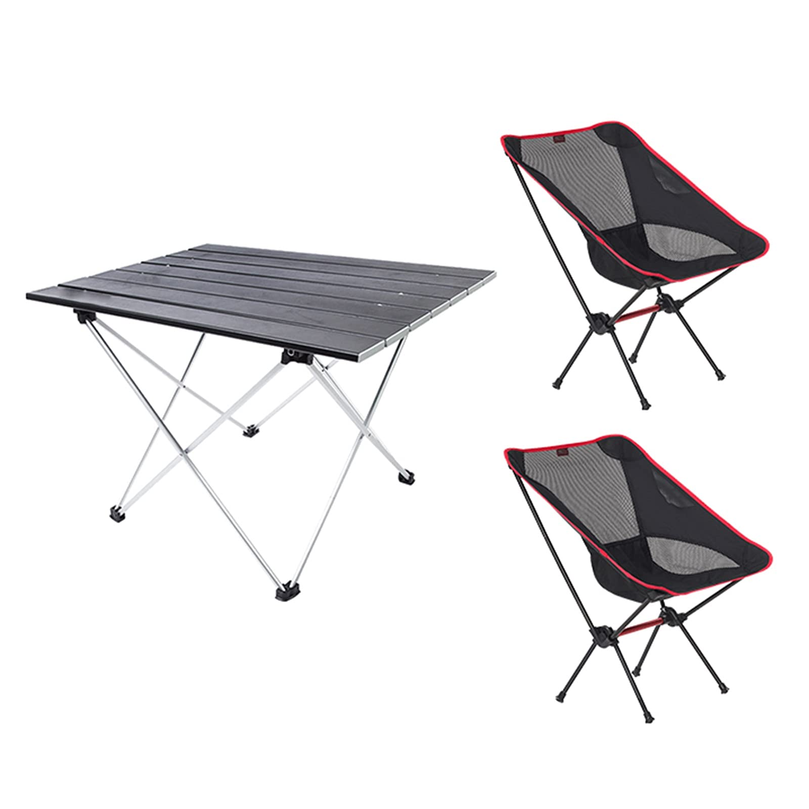 Table de camping pliante en aluminium avec 2 chaises légères 40x40x56 cm