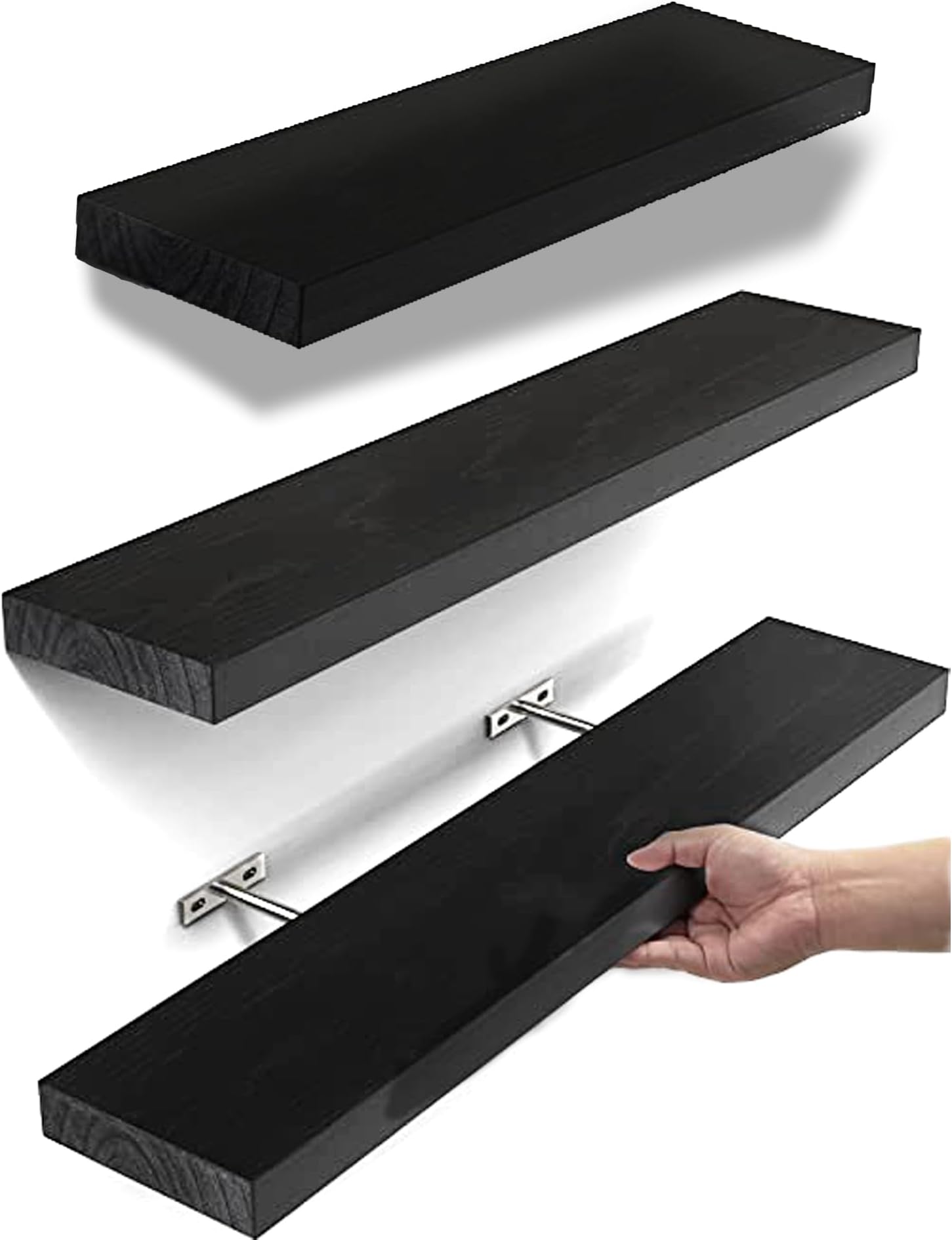 Floating Shelves Wall Mounted Wood Shelves for Bathroom, Bedroom, Living Room, Kitchen, Office, Hanging Shelf for Books/Storage/Room Decor with 22lbs Capacity (3 Set with 2 24 & 1 16 Pack)