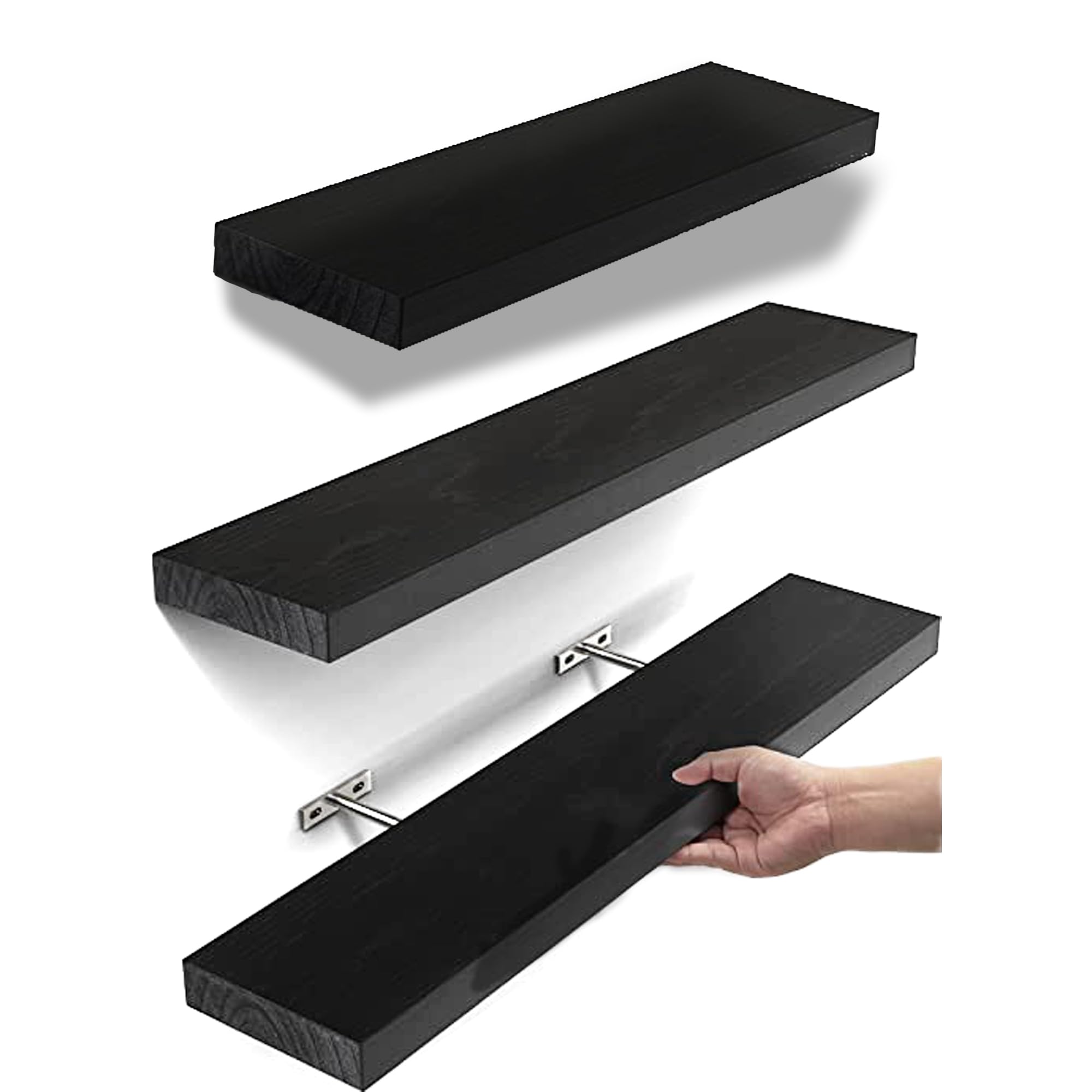 Floating Shelves Wall Mounted Wood Shelves for Bathroom, Bedroom, Living Room, Kitchen, Office, Hanging Shelf for Books/Storage/Room Decor with 22lbs Capacity (3 Set with 2 24 & 1 16 Pack)