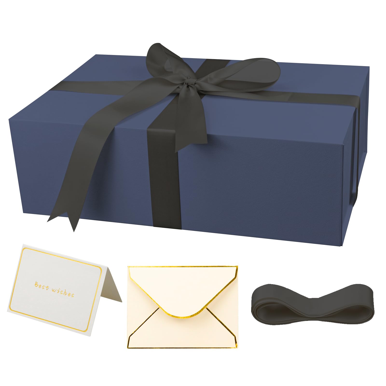 YINUOYOUJIA Blue Gift Boxes with Lid,14"x9"x4.5" Magnetic Gift Box with Ribbon,Cards and Envelopes for Presents,Great for Wedding,Birthdays,Crafting,Gift Packaging.