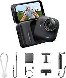 Insta360 GO Ultra Creator Bundle Midnight Black - Câmera minúscula de mãos livres 4K, leve e portátil, excelência em pouca luz, montagem em qualquer lugar, estabilização FlowState, vida útil da
