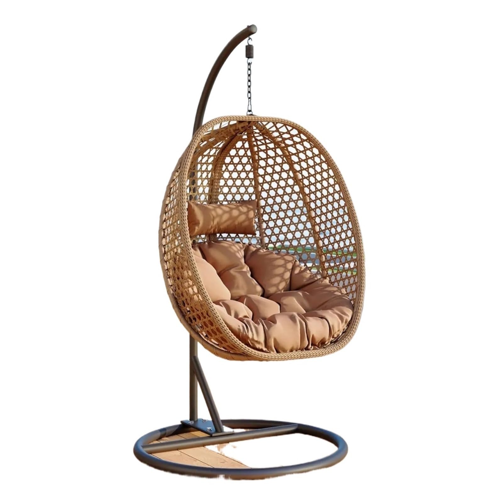 GHHZML Egg Chair Cushion Egg Swing Chair Outdoor With Stand, Hanging Rattan Basket With Cushion And Pillow, Lounge Chairs(Yellow)