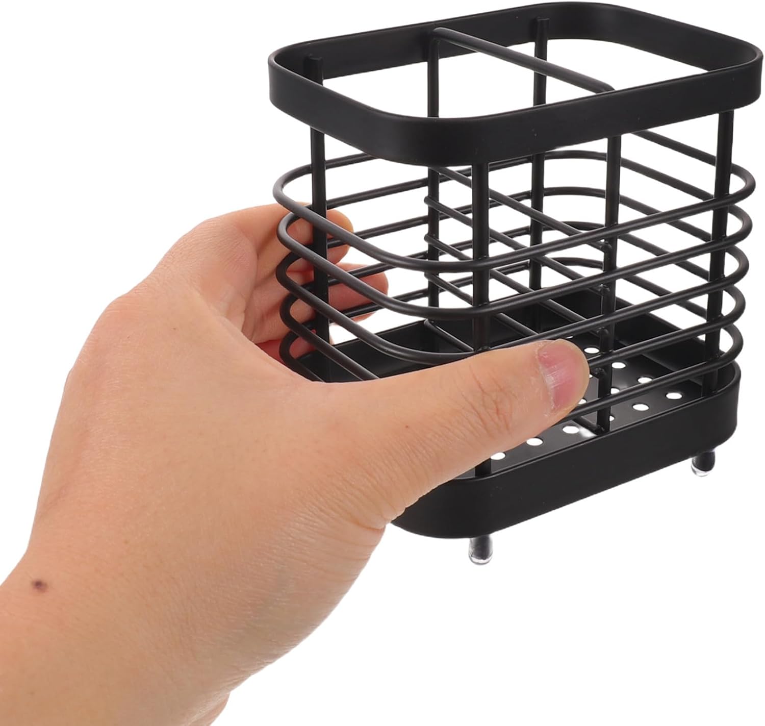 Stainless Steel Chopstick Holder Drying Rack with 2 Divided Compartments Lightweight and Easy Cleaning Utensil Organizer for Family Dinners and Outdoors in Black
