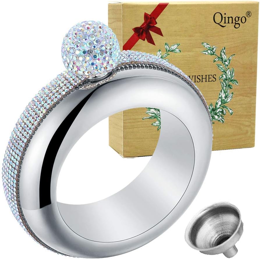 Flask Bracelet Bangle Flask Creative Stainless 304 Steeland Hip Flask Funnel Set For Women 3.5 oz (Sliver Rhinestones)