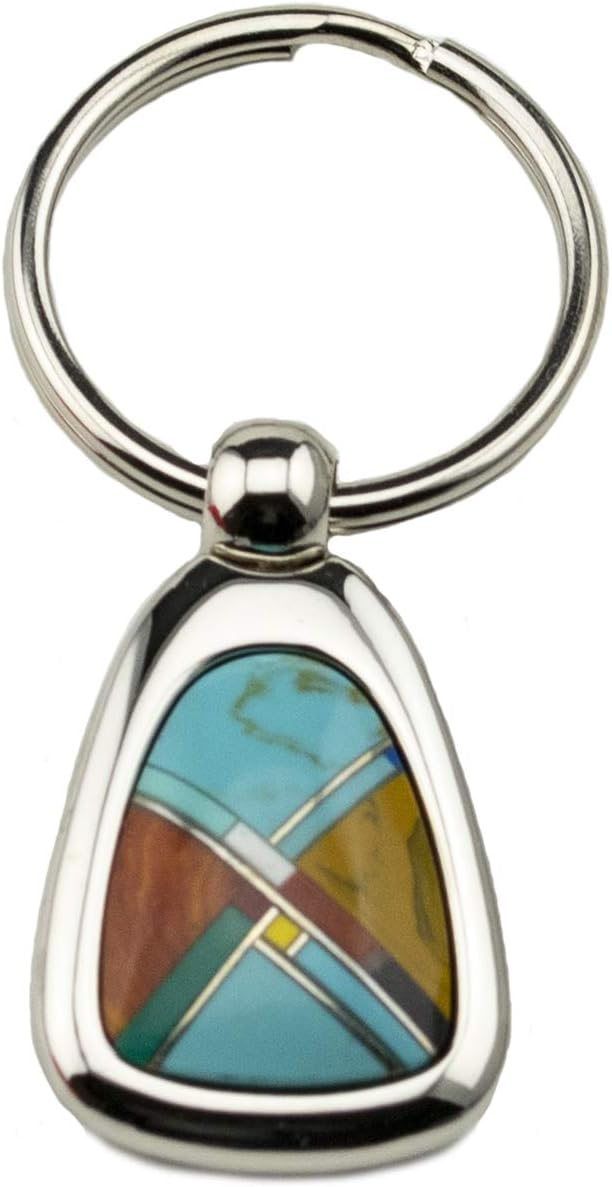 Key Chain Native American Style with Custom Turquoise/Coral Inlay