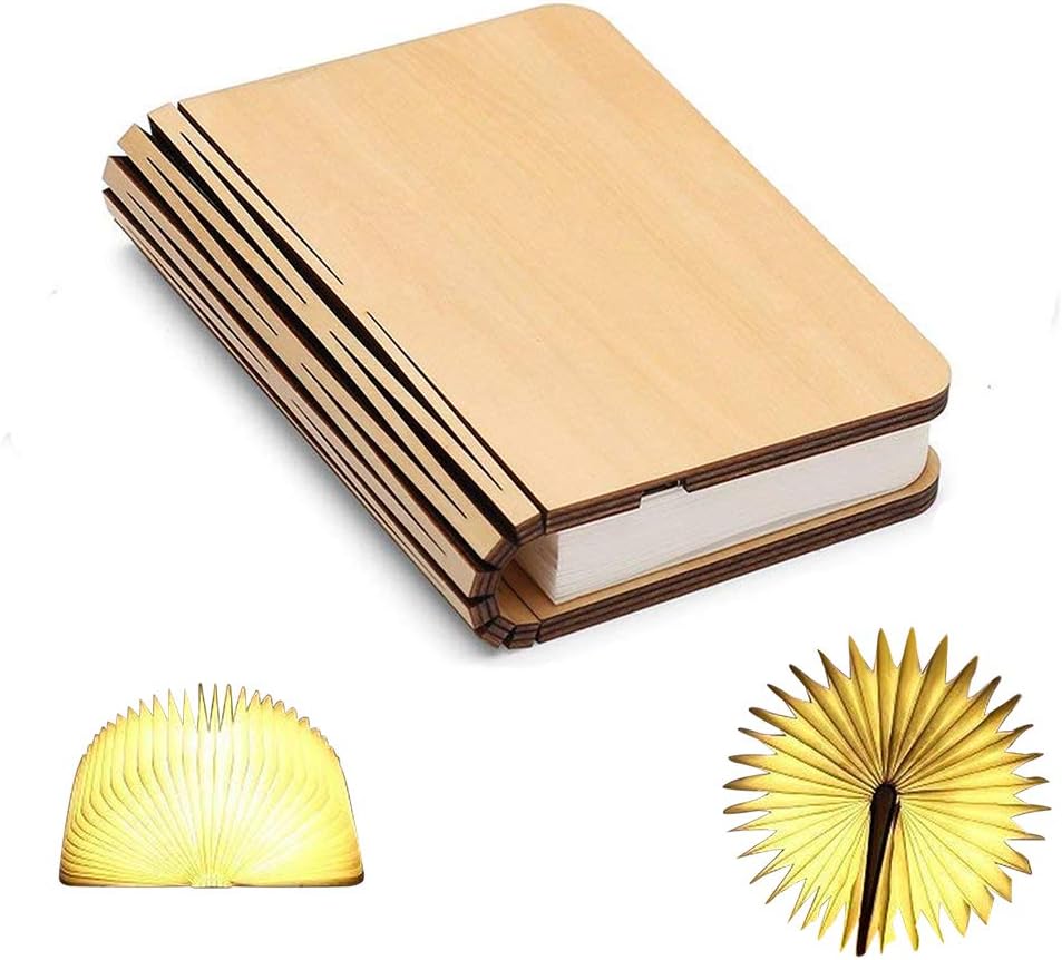Wooden Book Lamp,Mini Folding Led Book Light Magnetic USB Rechargeble 880mAh Lithium Batteries Light Up Book Shaped Light for Room Decor,Novelty Personalised Birthday Gifts for Women,Mum