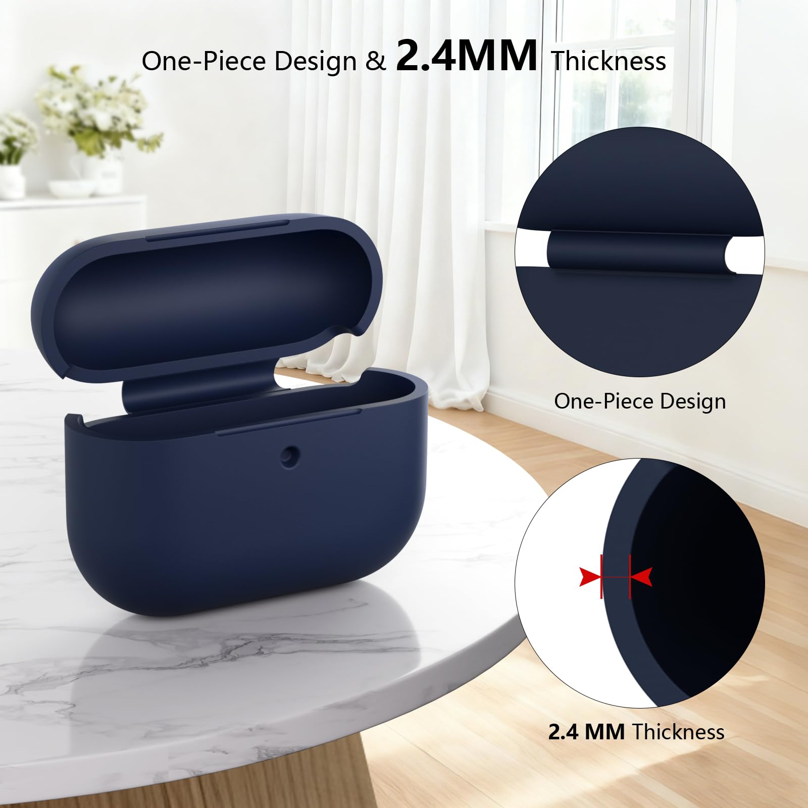 Coque Étui Protecteur Compatible avec Airpods Pro 3ᵉ Génération, Protection Complète, Housse en Silicone Etui pour AirPods Pro 3 avec Lanière, LED Avant Peut être Visible, Midnight Blue - 4