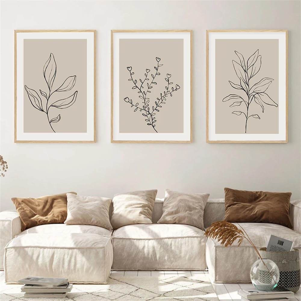 Wuhbcz Beige Art Pictures-Abstract Botanical Line Posters Boho Prints Wall Art Canvas Painting Pictures Neutral Modern For Living Office Room Interior Decor-50 * 70Cm/3Pcs (No Frame)