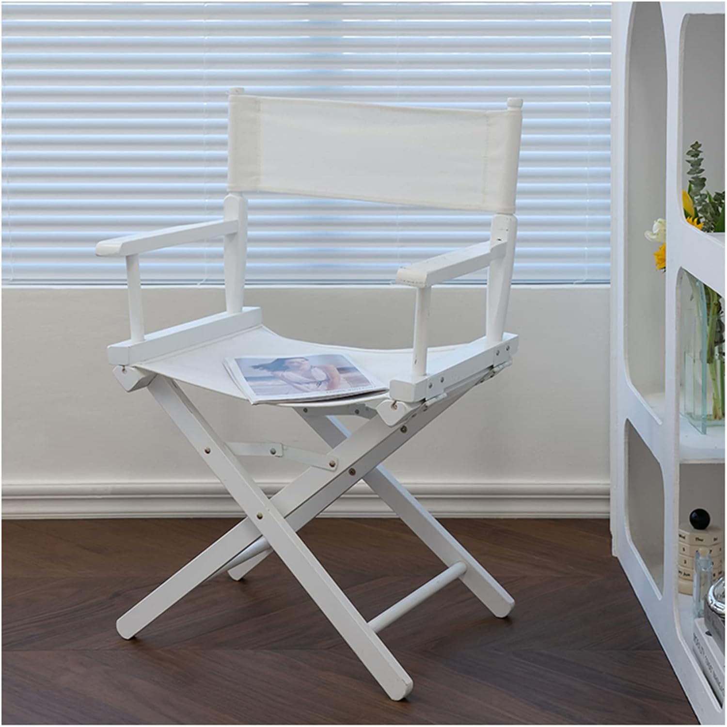 MIYUEWU Professional Makeup Artist Chair Director Chair Portable Folding Chair with White Solid Wood Frame Makeup Chair Camping Chair Folding Fishing Chair White