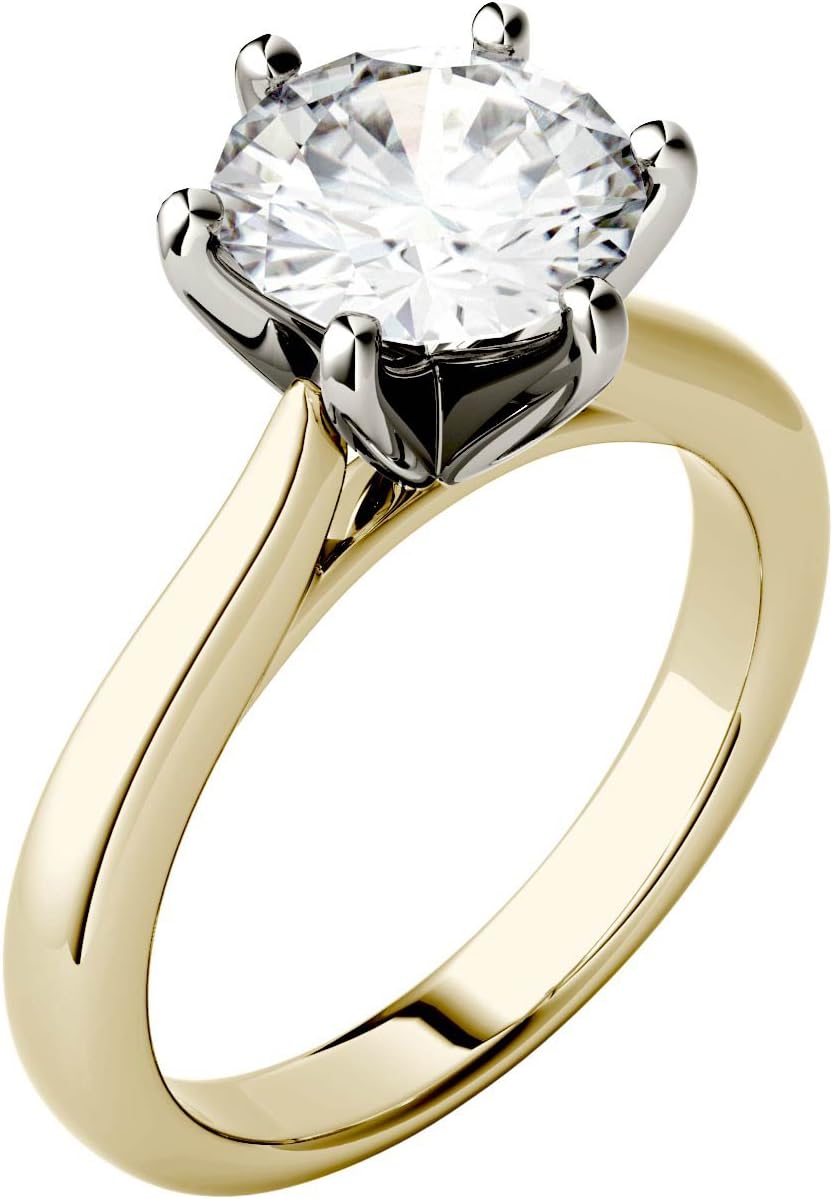 Charles & Colvard Moissanite 8.0mm Round 6-Prong Solitaire Engagement Ring, 1.9cttw DEW