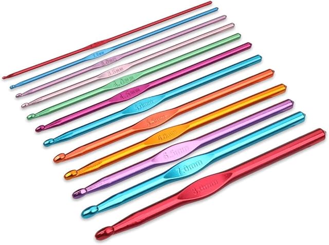1BAZAR Crochet Hooks Set / 12 Pcs Aluminium Multicolour Needles / with Pouch Case / Set of 12pcs (2mm, 2.5mm, 3mm, 3.5mm, 4mm, 4.5mm, 5mm, 5.5mm, 6mm, 6.5mm, 7mm, 8mm)