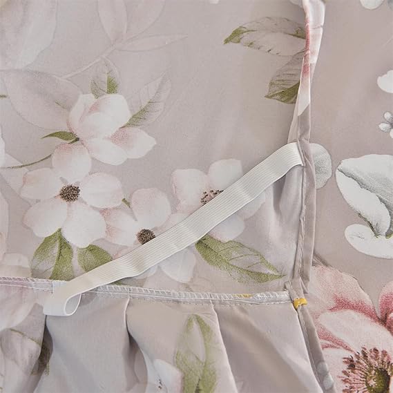 Floral Microfiber Bed Sheet Attached 2 Layers Ruffle Skirt and 2 Pillowcases Set, King, Rosy Brown