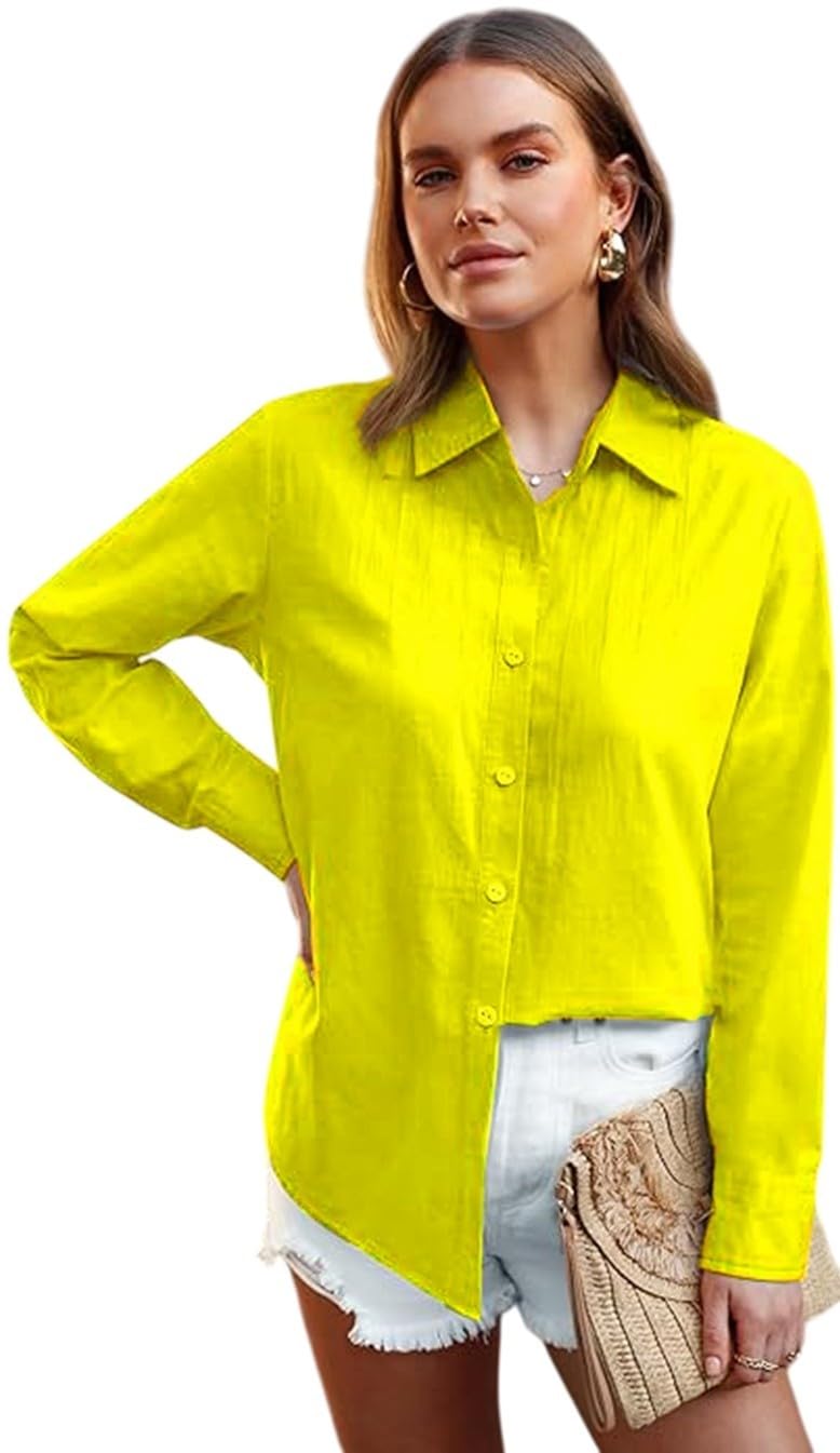 adbucks Women Linen Long Sleeve Button-Up Shirt - Casual Solid Color, Comfortable & Stylish for Spring, Fall, and Winter, Relaxed Fit Blouse|Stylish Long Sleeves-picture-20