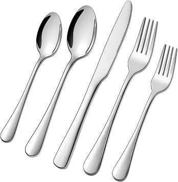 5pcs Stainless Steel Silverware Set, Heavy Duty Kitchen Cutlery Set Including Mirror Polished Forks Knives and Spoons for Home and Restaurant, Flatware Utensil Set for Wedding