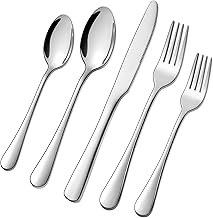 5pcs Stainless Steel Silverware Set, Kitchen Cutlery Set, Mirror Polished Forks Knives and Spoons Set for Home and Restaurant, Rust Resistant Eating Utensil Set