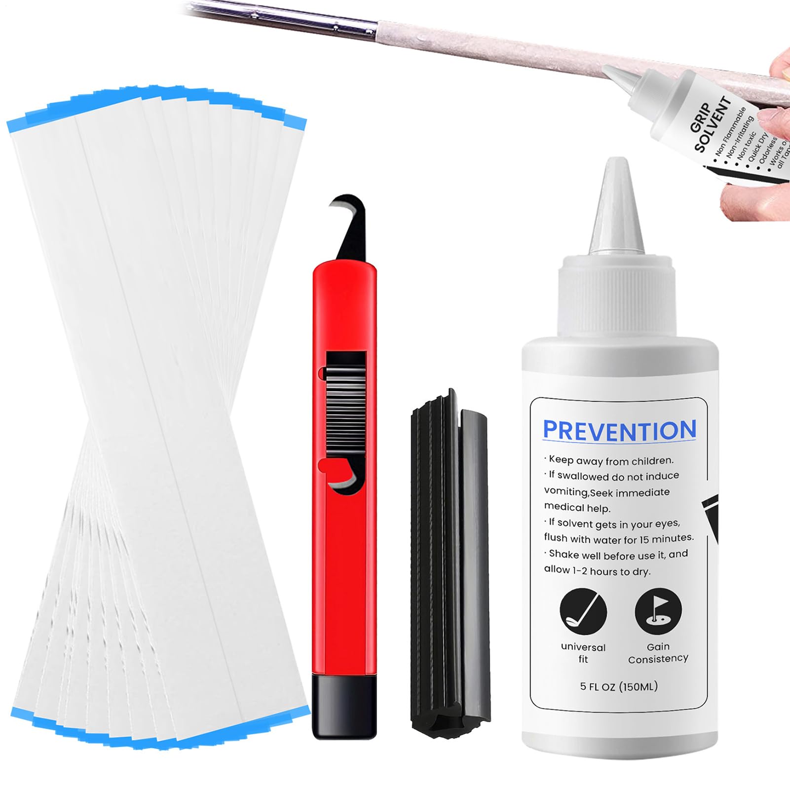 Golfschläger-Griff-Reparatur-Kits, Golfschläger-Greifer-Werkzeuge | 5oz Greiflösungsmittel | 5 oz sicheres Griff-Lösungsmittel, 15 Papierkegel, Greifwerkzeug
