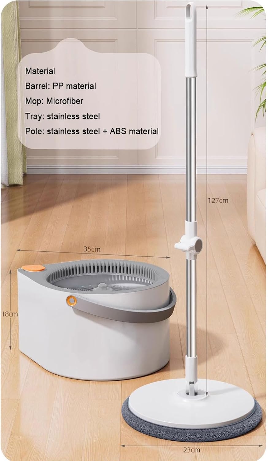 Spin Mop and Bucket, Dual Compartment Design for Clean & Dirty Water, Household Floor Cleaning System for Hardwood, Wood, Laminate, Tile