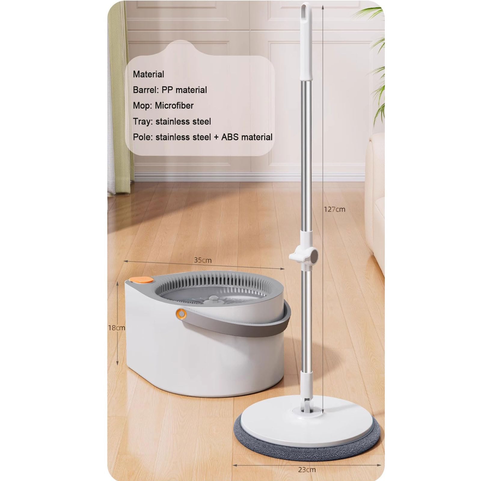 Trapeador Giratorio y Cubo, Diseño de Doble Compartimento para Agua Limpia y Sucia, Sistema de Limpieza de Pisos domésticos para Madera Dura, Madera, laminados y baldosas
