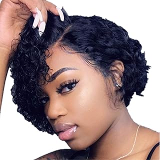 11.8inch Curly Bob Wig Human Hair, Short Cut Curly Lace Closure Wigs, Glueless Wigs Human Hair Pre Plucked, Deep Wave Lace Front Wigs Human Hair for Black Women