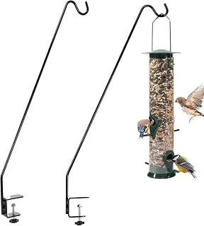 2Pcs Deck Hook Bird Feeder Pole Heavy Duty 32 Inch with 2 Inch Non-Slip Clamp Bird Feeder Hanger for Bird Feeders, Plant Hangers, Coconut Shell Hanging Baskets, and Lanterns, Black