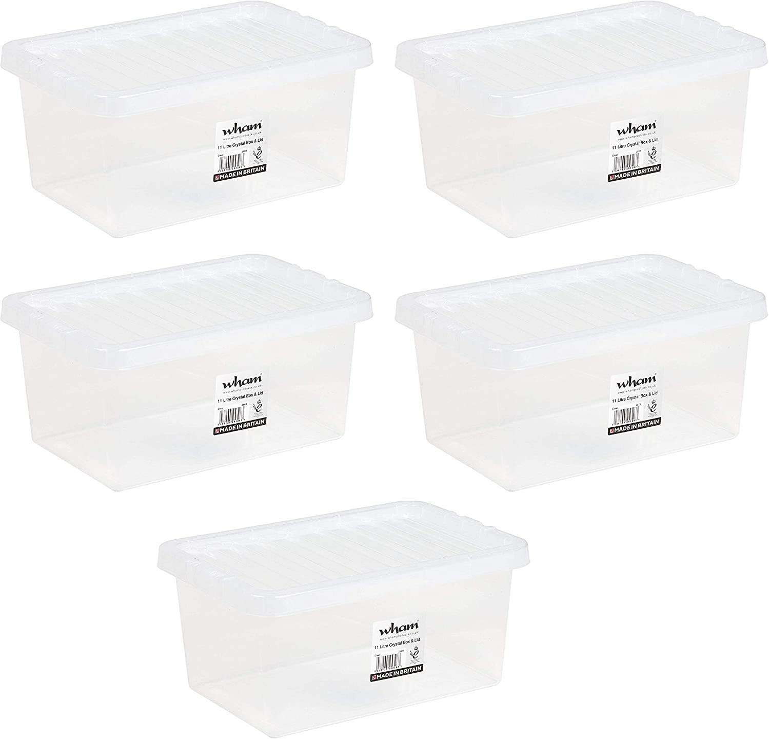 Wham 15 X 11L Litre Home Office Clear Plastic Stackable Storage Containers & Lids Amazon.co.uk
