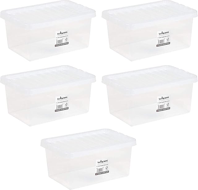 Wham 15 X 11L Litre Home Office Clear Plastic Stackable Storage Containers & Lids