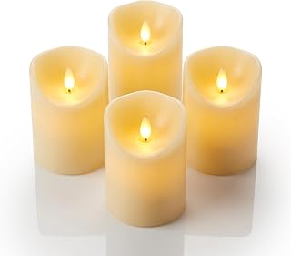 Relaxdays LED Kerzen, 4er Set, Timer & bewegliche Flamme, HxD: 10 x 7,5 cm, flammenlose Kerzenlichter, elektrisch, Creme