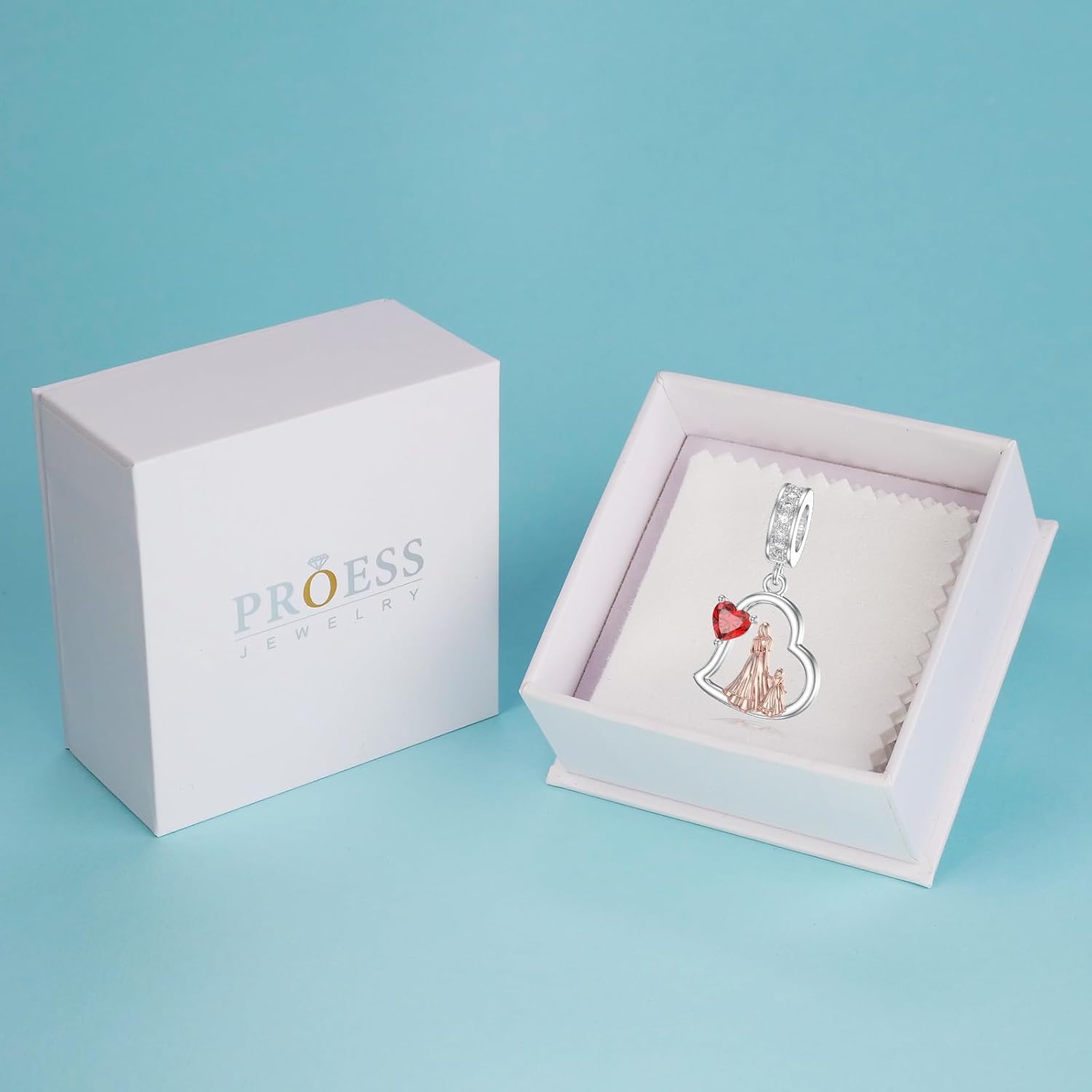 PROESS Mother Daughter Charms for Bracelets 925 Sterling Silver Mom and Daughter Gifts for Women Mom Charms with Heart Red Zircon for Chrismas Birthday - Image 7