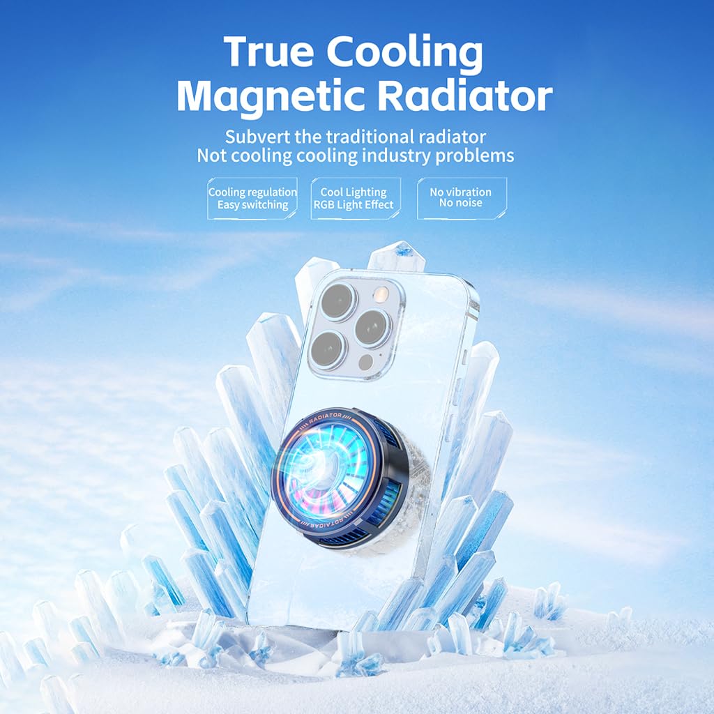 Raffreddamento per telefono cellulare con luce LED, ventola di raffreddamento magnetica con 3 livelli, radiatore di raffreddamento a semiconduttore per videogiochi live streaming