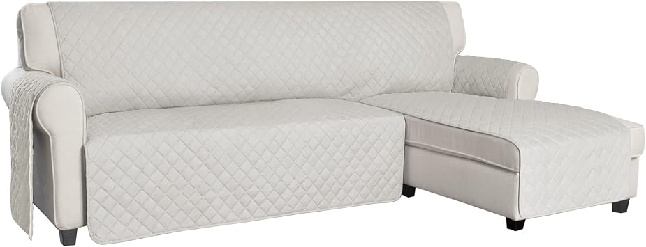 ISSUNTEX Sectional Couch Covers for Dogs, Reversible L Shaped Sofa Cover, Water Resistant Chaise Lounge Cover Furinture Protector for Kids Pets Small, Ivory/Ivory