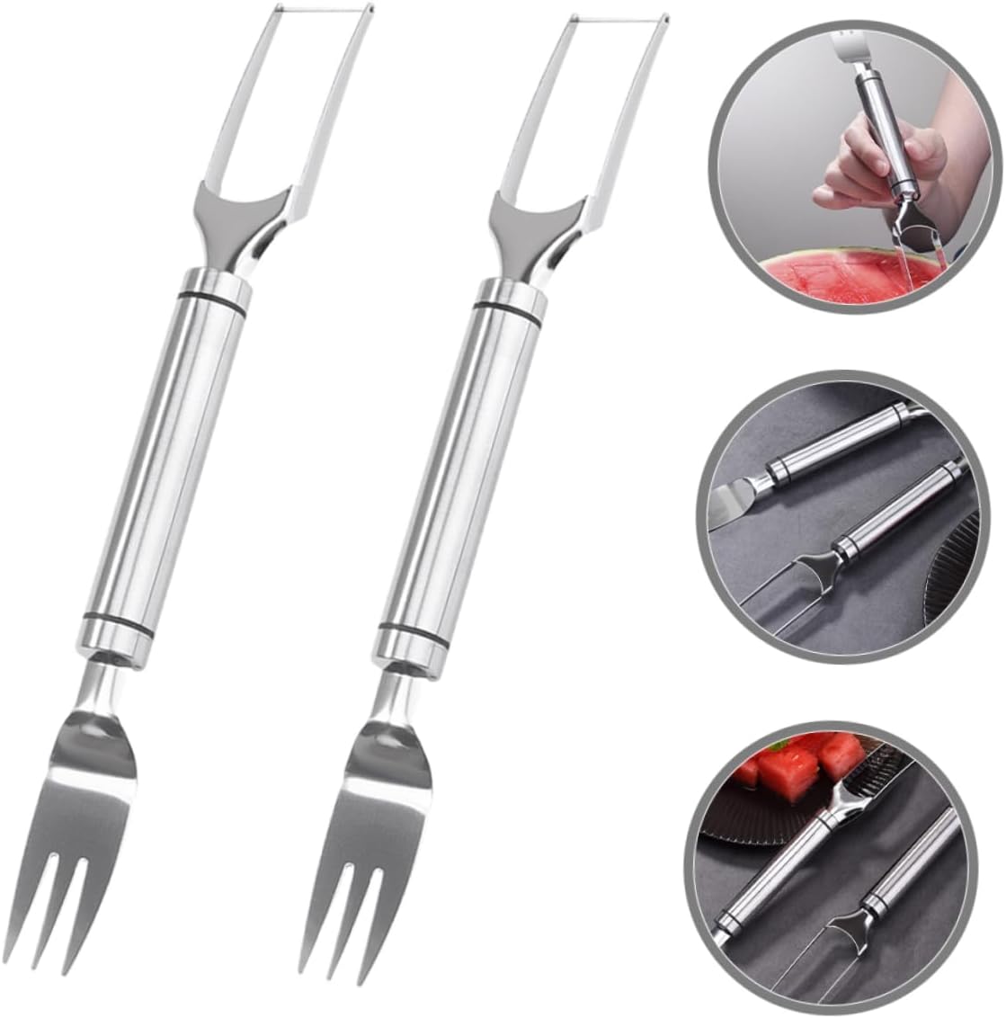Cabilock 2pcs Stainless Steel Watermelon Slicer Tool Set Fruit Cutter and Fork for Effortless Watermelon Cutting for Bbqs and Camping