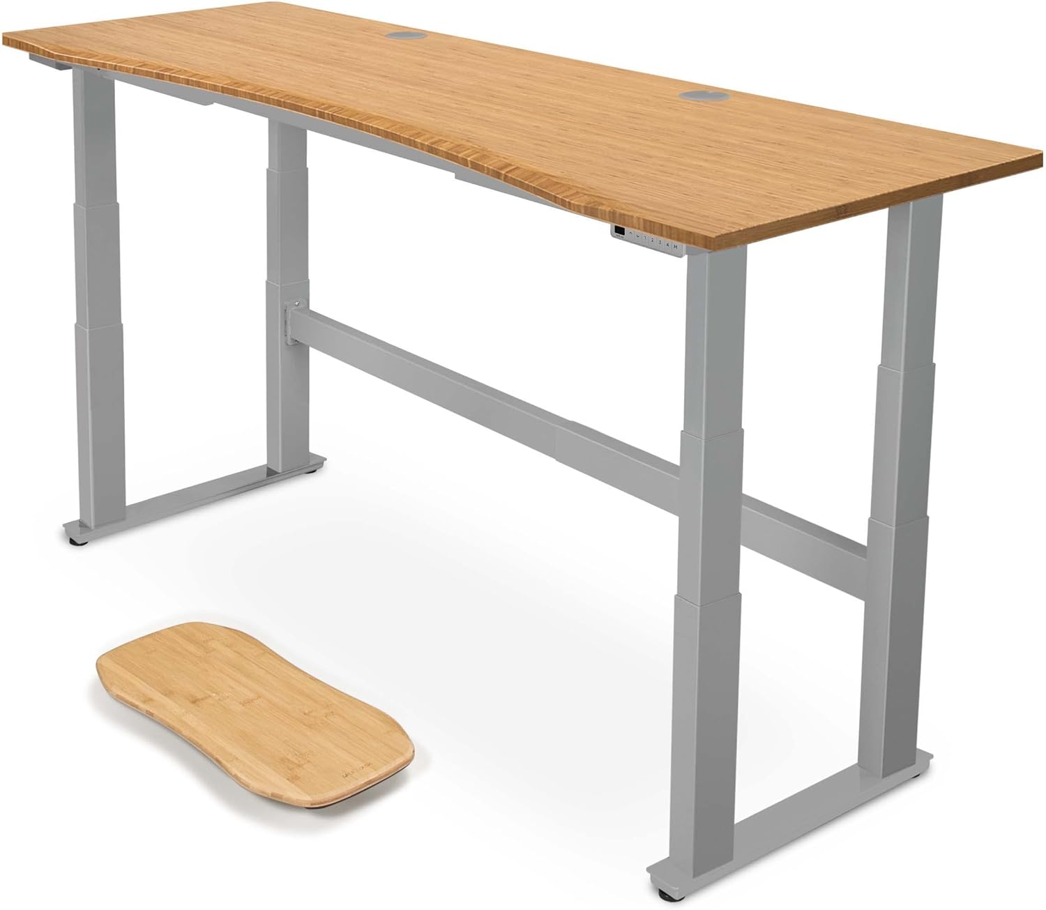 Uplift Bamboo Curve (80 x 30 inch) Electric Standing Desk V2-Commercial (Gray) 4-Leg Adjustable Stand Up Desk, Advanced Keypad, Wire Grommets, Wire Management Tray, Bamboo Rocker-X Board