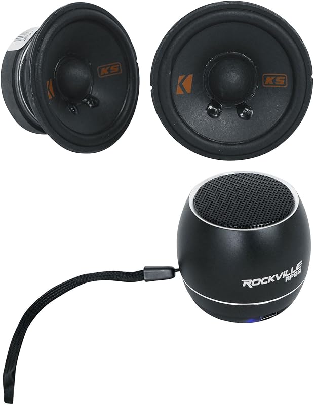 Audiosavings Bundle: (1) 2 Kicker 51KSC2704 KSC270 2.75" Mid/Tweeters Fits GM/Chrysler/Subaru/Jeep/Toyota Bundle with (1) Rockville RPB2-BLACK Handheld Wireless Portable Bluetooth Speaker (2 Item)
