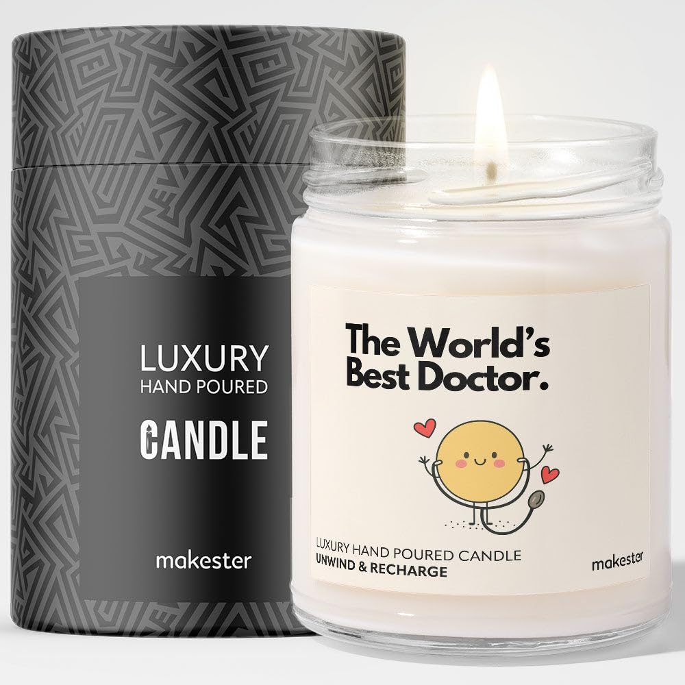 Doctor Gifts - Luxury Soy Wax Candle - Vanilla, Jasmine, Sugared Almond - Makester