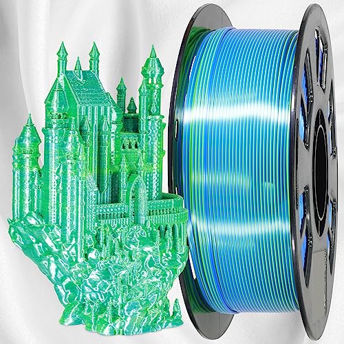 Image of MIKA3D 1KG Dual Color Co-Extrusion 3D Silk PLA Filament, Shiny Sapphire Blue Lime Green 2 Colors in 1 3D Material, 1.75mm Bicolor Dichromatic 2 Colors 3D Printing PLA, Widely Fit for 3D Printer