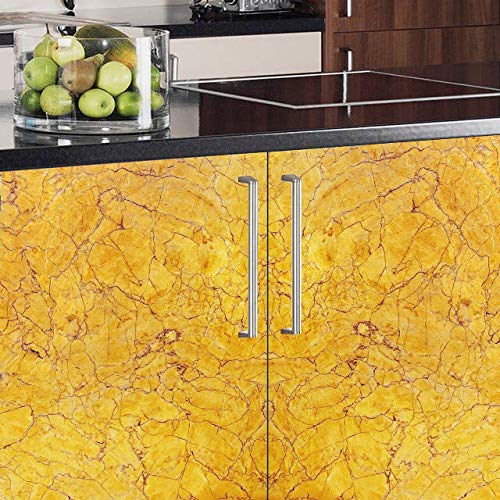 Image of Self Adhesive Gloss Vinyl Wrap Film, High Gloss Marble Furniture Film Wallpaper (12 * 24 inch, Yellow Marble)