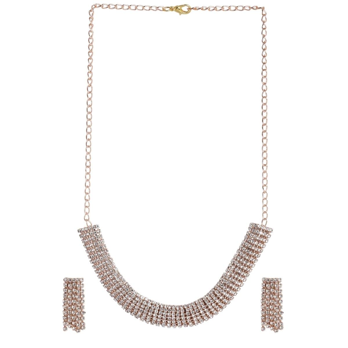 ACCESSHER Rose Gold Plated Delicate Pink Gemstones and Sparkling Rhinestones Studded Delicate Necklace Set with Minimal Studded Earrings for Women and Girls (Rose gold3) (B0B6HS8JB3) Amazon Price History, Amazon Price Tracker