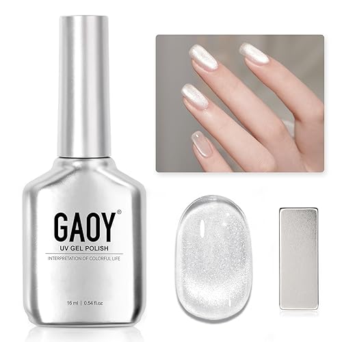 GAOY Esmalte de uñas de gel Cat Eye, esmalte de uñas holográfico con purpurina plateada de 0.63 onzas líquidas con imán, gel UV translúcido