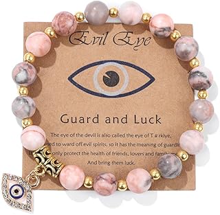 Evil Eye Bracelet for Women Men Natural Stone Beads Handmade Bracelet Inspirational Bracelet with Gift Message Card Kabbalah Protection Good Luck Jewelry Gift