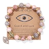 Pingyongchang Evil Eye Bracelet for Women Men Natural Stone Beads Handmade Bracelet Inspirational Bracelet with Gift Message Card Kabbalah Protection Good Luck Jewelry Gift