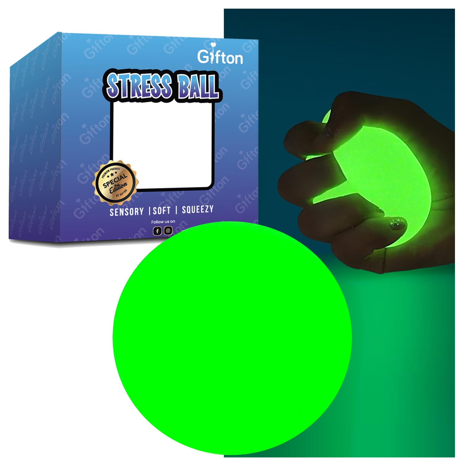 Gifton - Neon Glow DNA Stress Relief Ball Novelty Fidget Toy for ADHD Anxiety Physio Therapy - Gift for Men Women Teen Kids Adults - Birthday Present for Boy Girl Christmas Stocking Filler