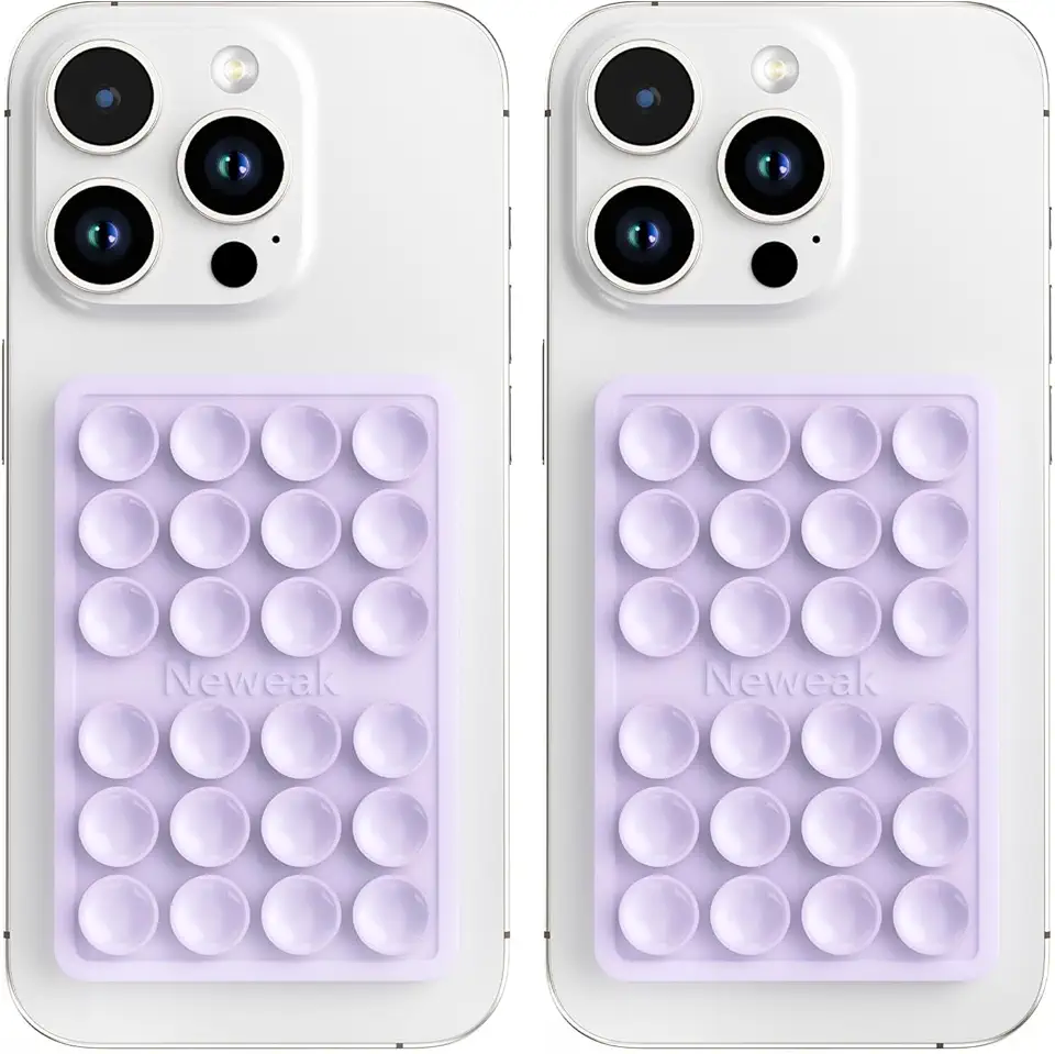 Pacote com 2 capas de telefone com sucção de silicone, suporte adesivo de silicone para iPhone e Android, aderência mãos livres para selfies e TikTok, presente para mulheres (roxo claro)