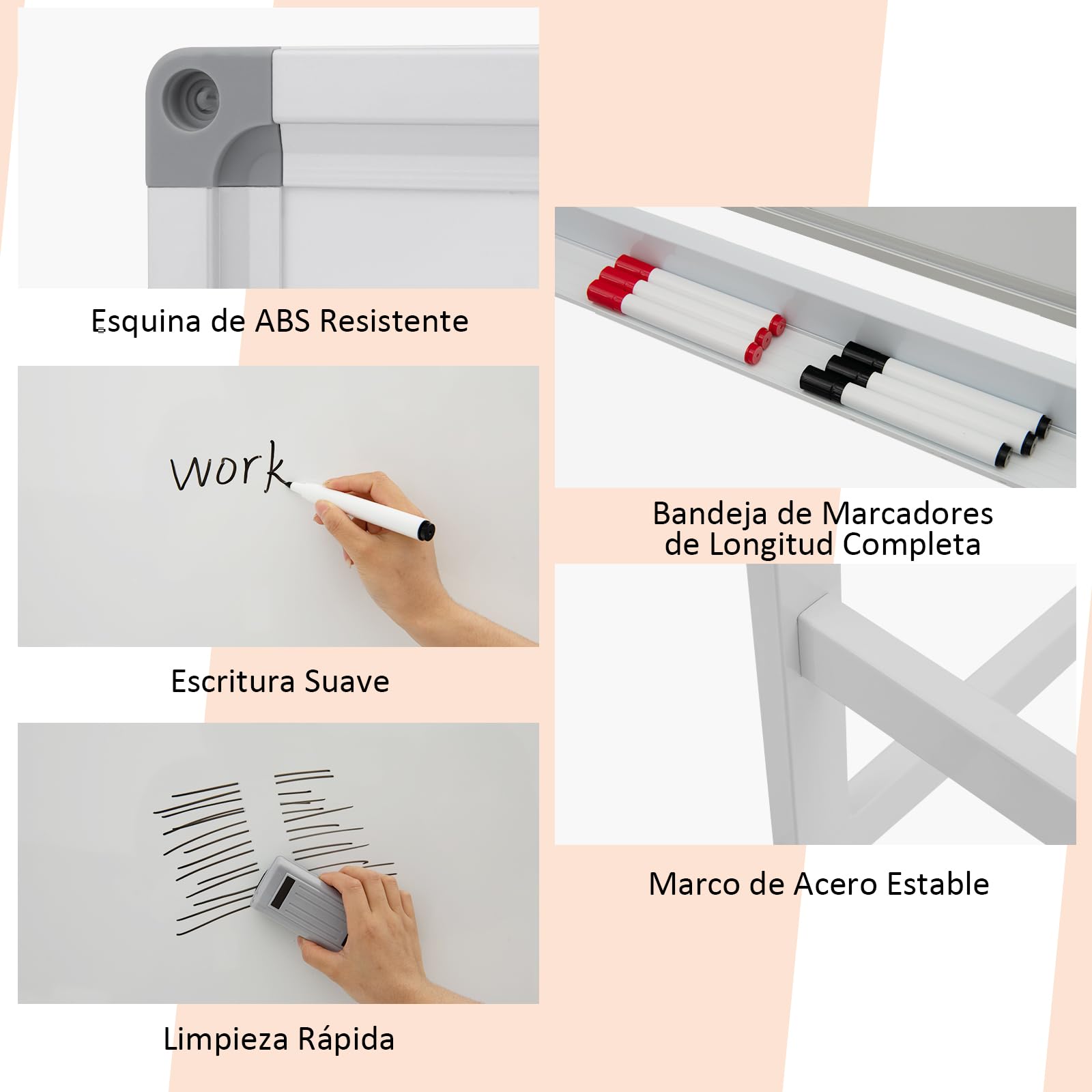 GIANTEX Pizarra Blanca Móvil con Altura Ajustable de 2 Niveles, 120 x 90 cm, Pizarra Magnética de Doble Cara con 4 Ruedas Giratorias de 360 °, para Aula, Oficina (Blanco)