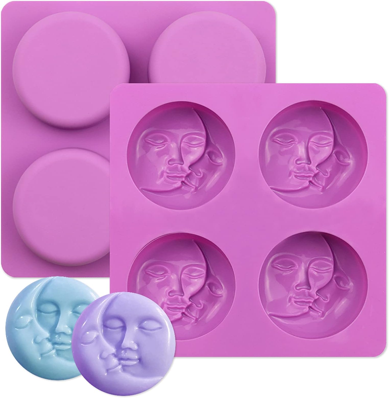 IHUIXINHE 2 Pcs Silicone Soap Mold, Sun & Moon Face Silicone Molds,for Soap Making, Lotion Bar, Bath Bombs, Polymer Clay, DIY Candle Resin Making