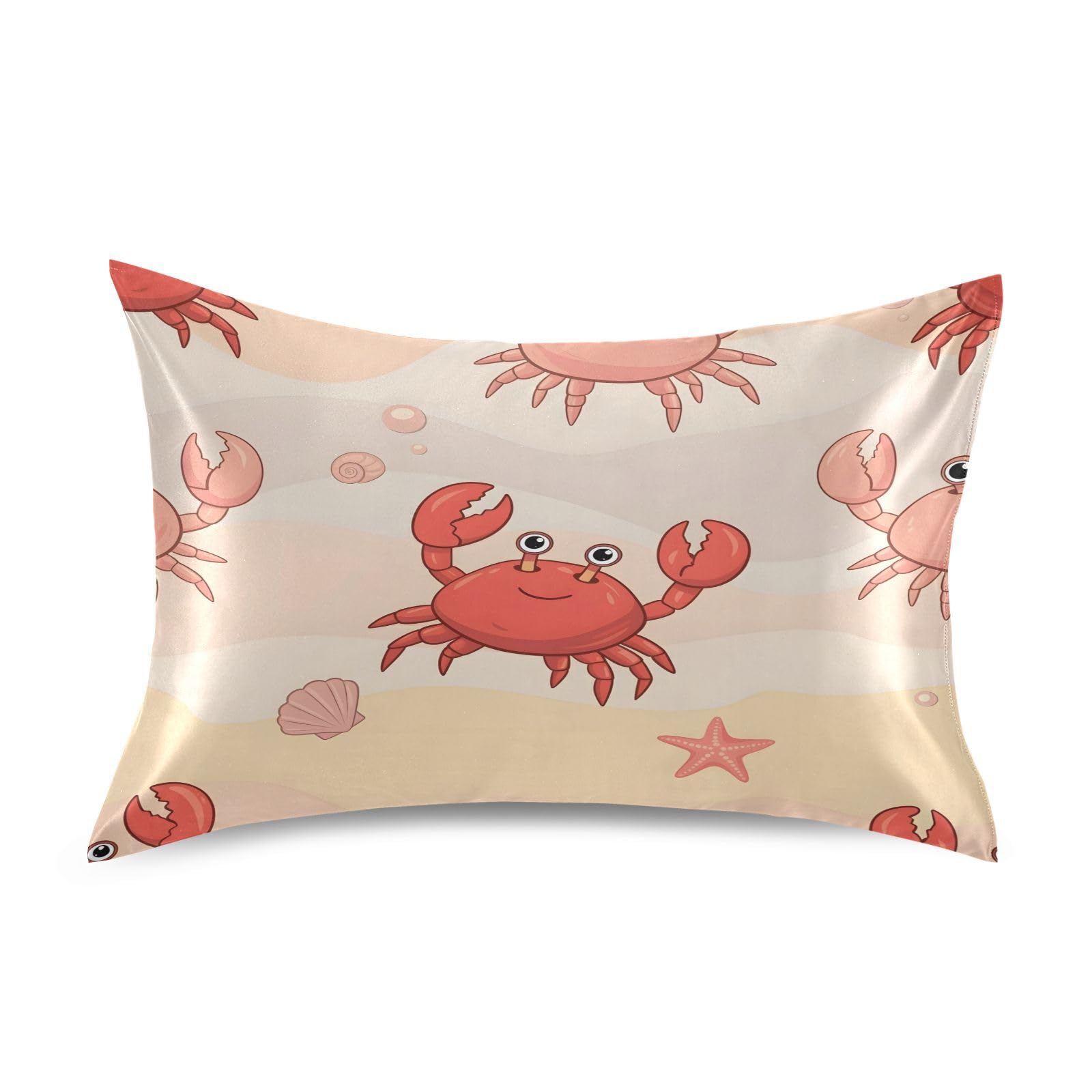 Kigai Cartoon Sea Crabs1 Satin Pillowcase for Hair and Skin Cooling Pillow Case with Envelope Closure Soft Breathable Silk Satin Pillow Cover for Sleeping Standard Size 26x20 Inch