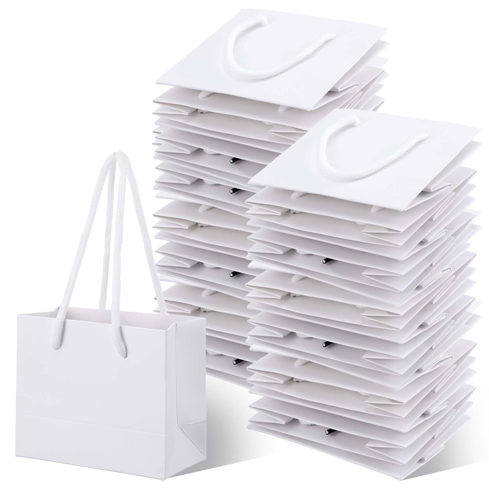 mekueeex 60 Pcs Extra Small 4.7 x 2.3 x 4 Inch White Gift Bags Mini Bulk Bags with Handles Card Wedding Baby Shower Favor Birthday Party Gift Wrapping