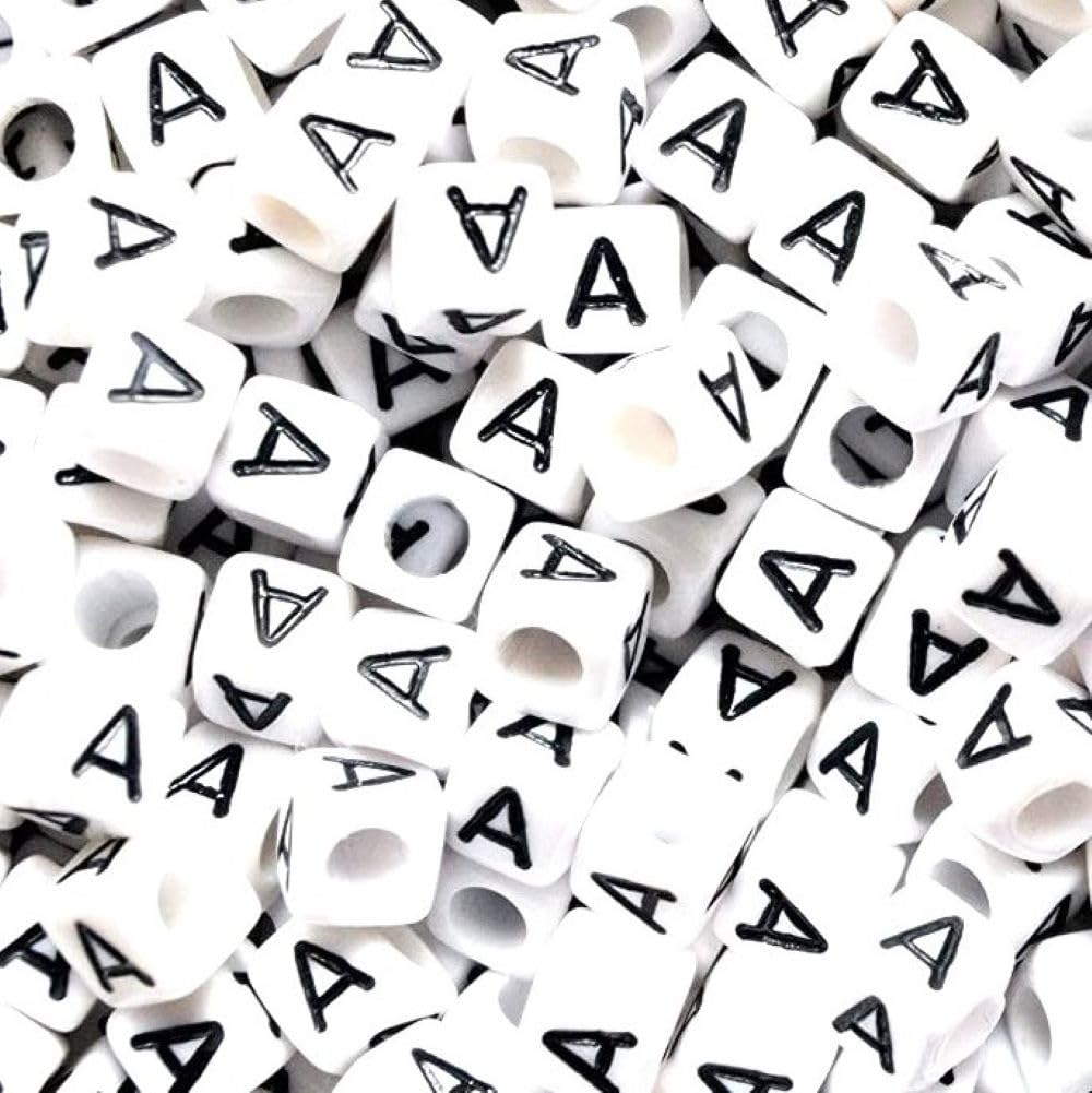 100 pcs 6mm White Cube Letter Alphabet Acrylic Beads Single & Mixed Letters (A)