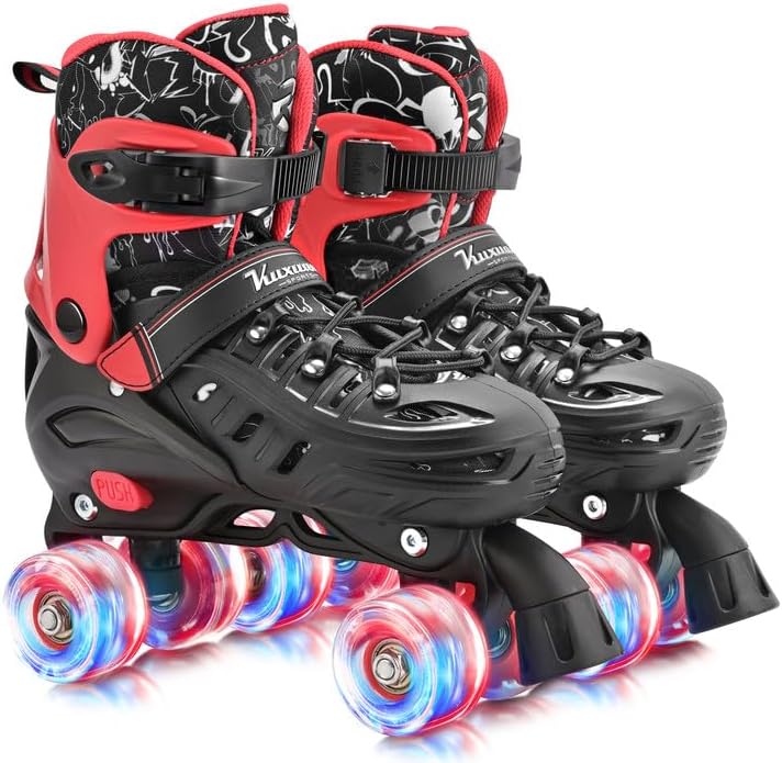 Kuxuan Skates Roller Skates for Girls and Boys Kids, 4 Sizes Adjustable Fun Kids Toddler Rollerskates with Light up Wheels for Teens Women Indoor Outdoor